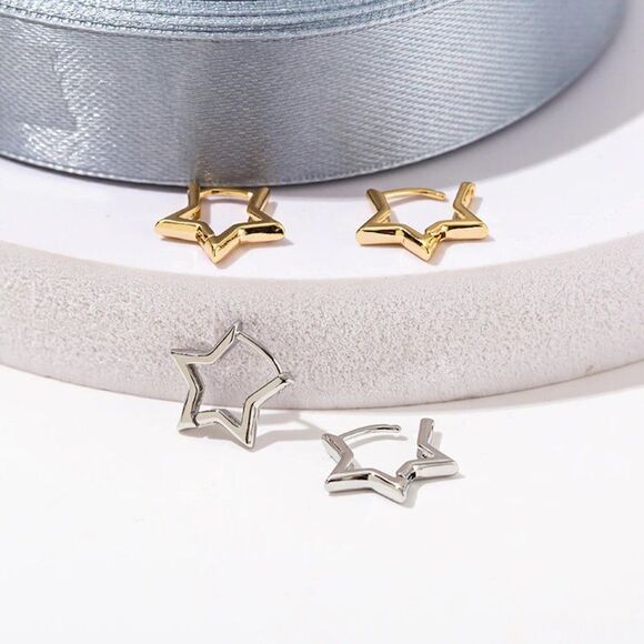 Silver Star Huggie Earrings - Picture 3 of 7